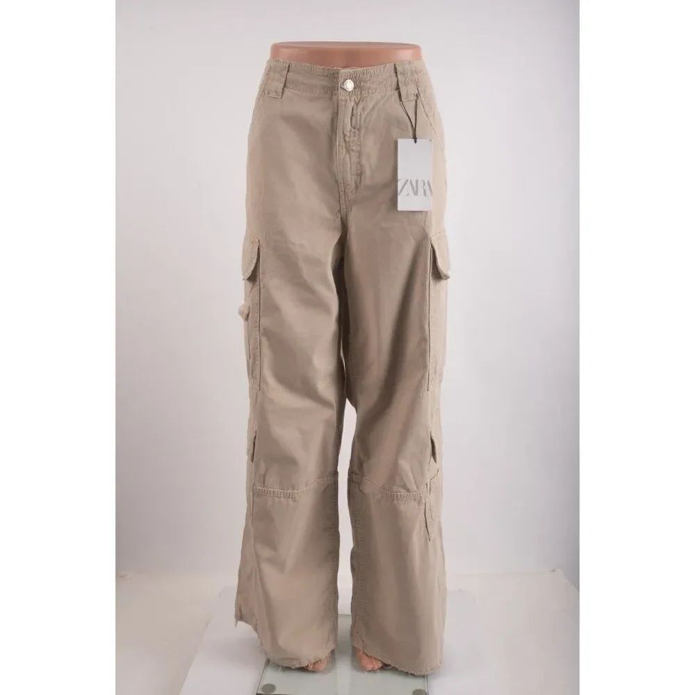 Zara Womans Pants Trousers US 12 EUR 44 Tan Brown Cargo Baggy Leg 8197/626 NWT
